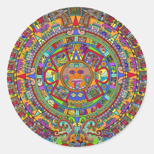 Aztec Calendar Ronde Sticker (Voorkant)