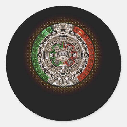 Aztec Calendar Sun Stone Mexican Art Carving Ronde Sticker (Voorkant)