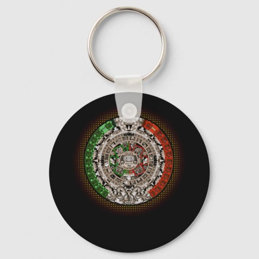 Aztec Calendar Sun Stone Mexican Art Carving Sleutelhanger (Voorkant)