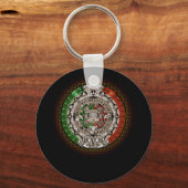 Aztec Calendar Sun Stone Mexican Art Carving Sleutelhanger (Voorkant)