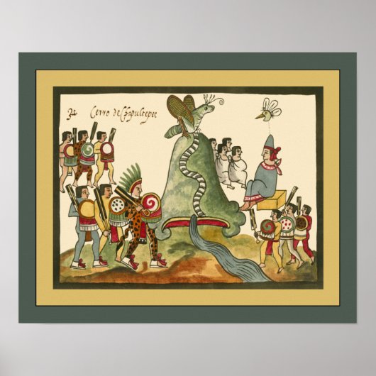 Aztec ~ Chapultepec Hill ~Archeology ~Tovar Codex~ Poster (Voorkant)