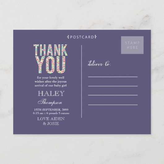 Aztec Chevron Foto Baby Bedankt Post Kaart (Achterkant)