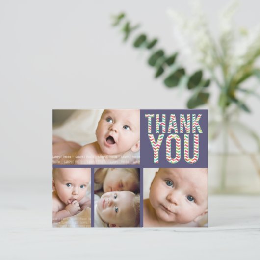 Aztec Chevron Foto Baby Bedankt Post Kaart (Staand voorkant)