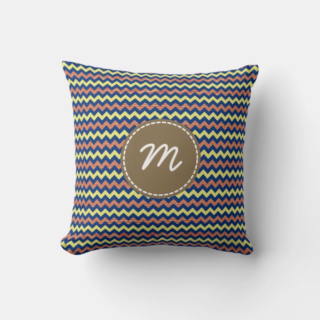 Aztec Chevron Pattern Aangepast monogram Kussen (Voorkant)