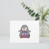 Aztec Chevron Tribal Cute Funny Penguin Briefkaart (Staand voorkant)