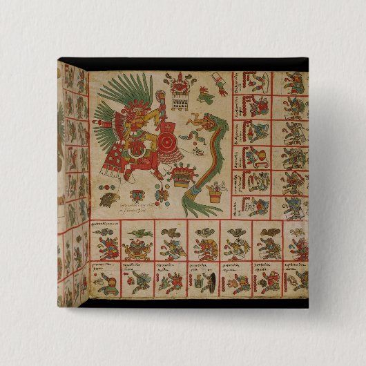 Aztec Codex Borbonicus Vierkante Button 5,1 Cm (Voorkant)