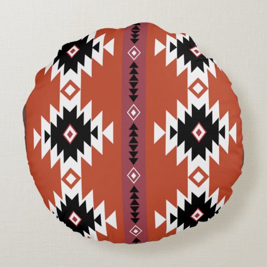 Aztec Colorful Geometric Pattern Rond Kussen (Achterkant)