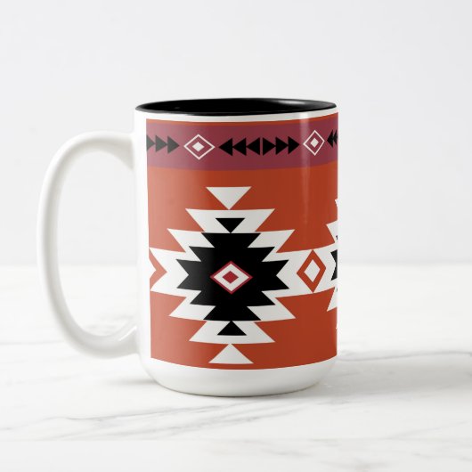 Aztec Colorful Geometric Pattern Tweekleurige Koffiemok (Links)