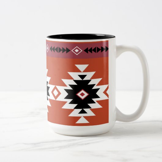 Aztec Colorful Geometric Pattern Tweekleurige Koffiemok (Rechts)