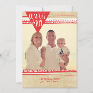 Aztec Comfort & Joy-kerstfotokaart, rood/tan Feestdagenkaart