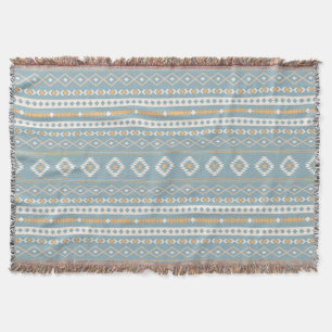 Aztec Cream Oranje Blue Mixed Motif H Patroon Deken