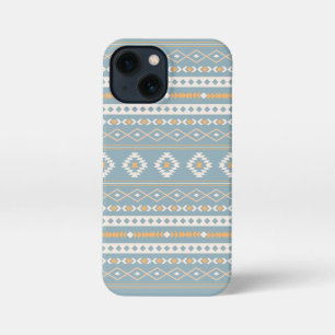 Aztec Cream Oranje Blue Mixed Motif Pattern iPhone 13 Mini Hoesje