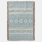 Aztec Cream Oranje Blue Mixed Motif V Patroon Deken (Voorkant Verticaal)