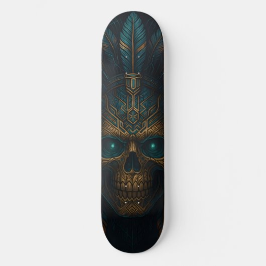 Aztec Cyber Skull Futuristic Tribal Persoonlijk Skateboard (Voorkant)