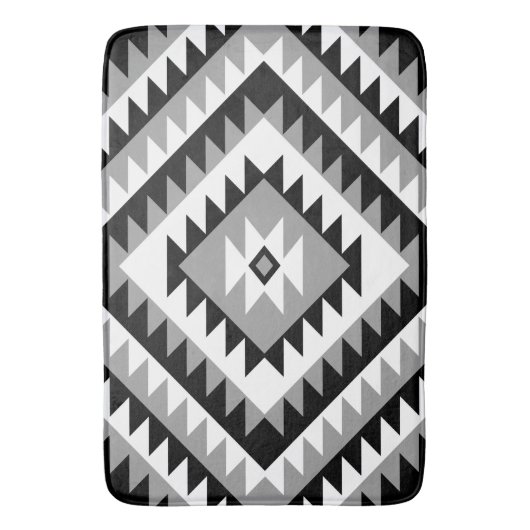 Aztec Diamond Motif Design Black White Grey Badmat (Voorkant Verticaal)