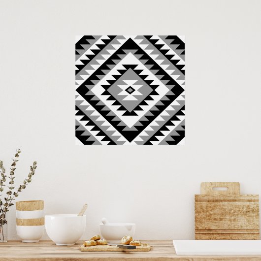 Aztec Diamond Motif Design Black White Grey Poster (Keuken)