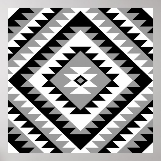 Aztec Diamond Motif Design Black White Grey Poster (Voorkant)