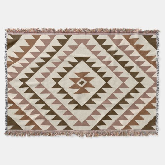 Aztec Diamond Motif Design Browns+Cream Deken (Voorkant)
