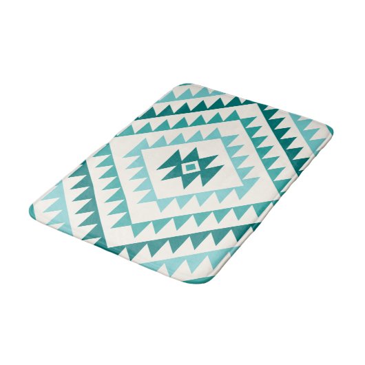Aztec Diamond Motif Design Teals & Cream Badmat (Gekanteld)