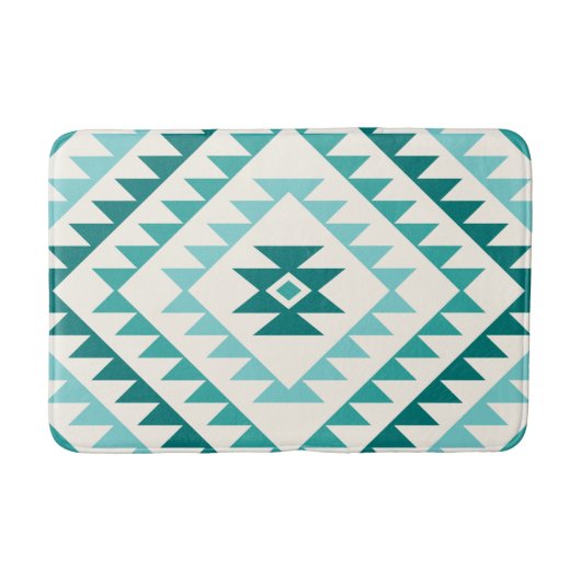 Aztec Diamond Motif Design Teals & Cream Badmat (Voorkant)