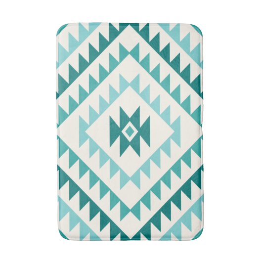 Aztec Diamond Motif Design Teals & Cream Badmat (Voorkant Verticaal)