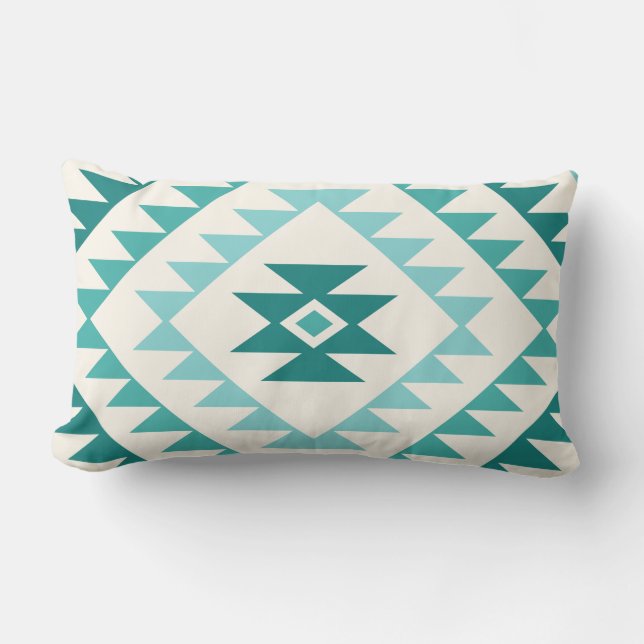 Aztec Diamond Motif Design Teals & Cream Buitenkussen (Voorkant)