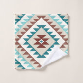 Aztec Diamond Motif Design Teals Creams Bruins Bad Handdoek (Wasdoekje)