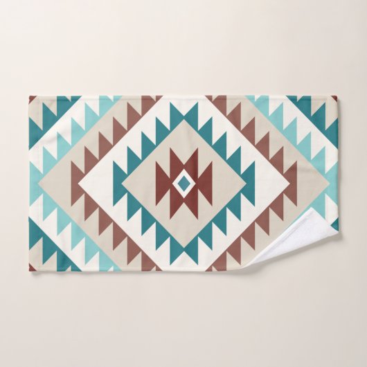 Aztec Diamond Motif Design Teals Creams Bruins Bad Handdoek (Handdoek)