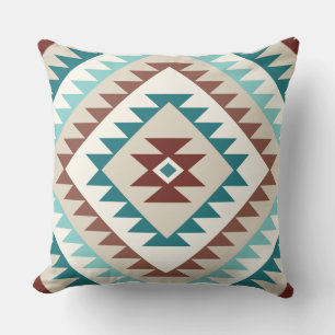 Aztec Diamond Motif Design Teals Creams Bruins Kussen