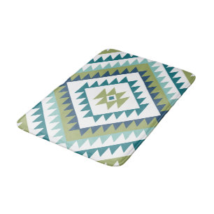 Aztec Diamond Motif Design Teals Limoen Blauw Wit Badmat