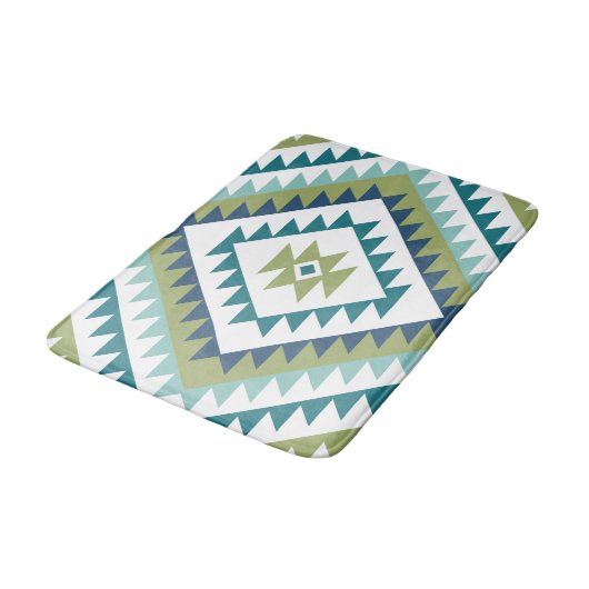 Aztec Diamond Motif Design Teals Limoen Blauw Wit Badmat (Gekanteld)
