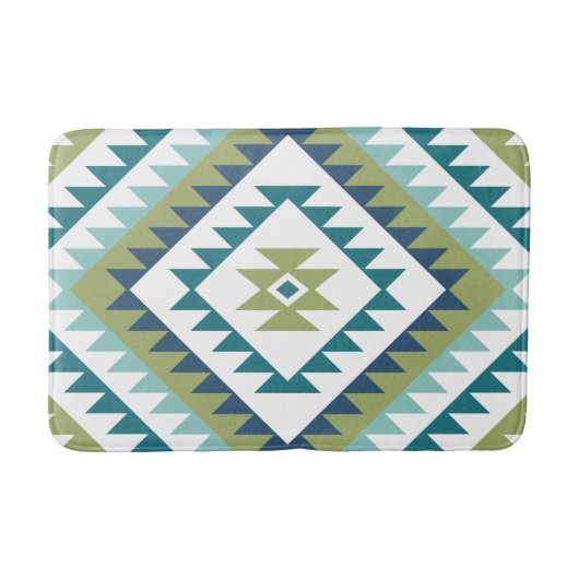 Aztec Diamond Motif Design Teals Limoen Blauw Wit Badmat (Voorkant)