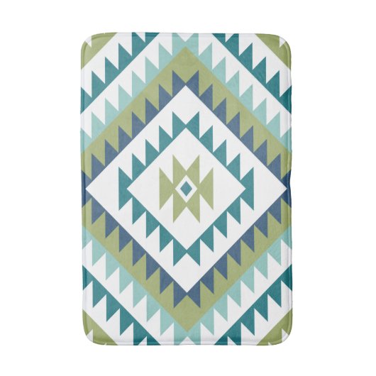 Aztec Diamond Motif Design Teals Limoen Blauw Wit Badmat (Voorkant Verticaal)