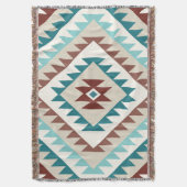 Aztec Diamond (v) Motif Design Teals Creams Browns Deken (Voorkant Verticaal)