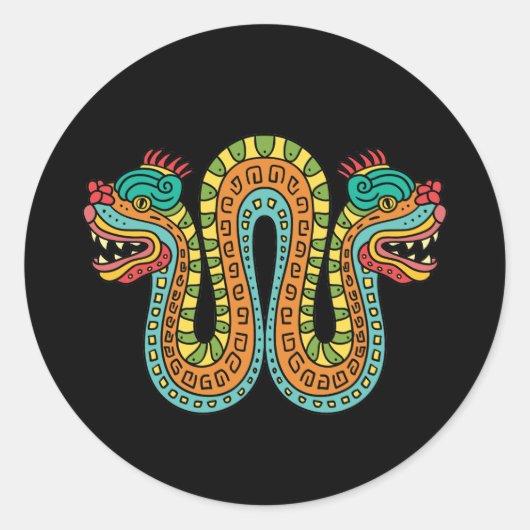 Aztec Double Headed Serpent Snake Mexico Art Ronde Sticker (Voorkant)