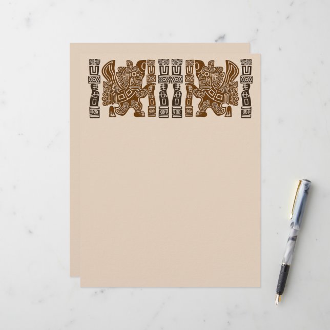 Aztec Eagle Warrior Tribal Oude kunst Briefhoofd (Voorkant / Achterkant in situ)