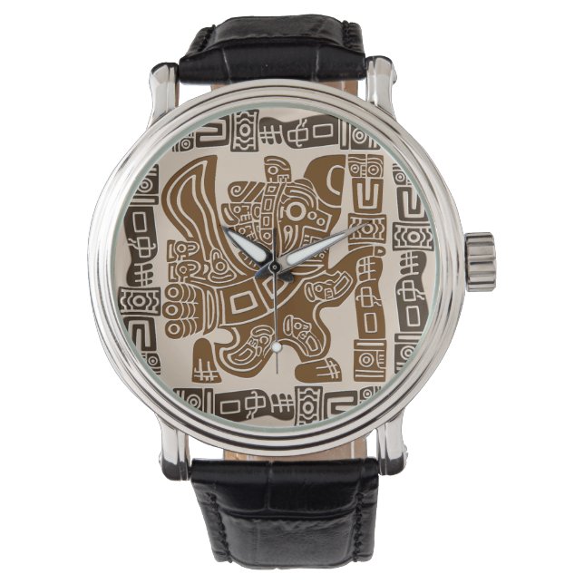 Aztec Eagle Warrior Tribal Oude kunst Horloge (Voorkant)