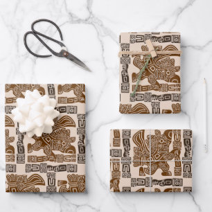 Aztec Eagle Warrior Tribal Oude kunst Inpakpapier Vel