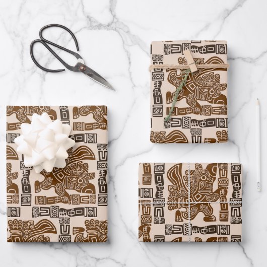 Aztec Eagle Warrior Tribal Oude kunst Inpakpapier Vel (Voorkant)