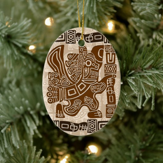 Aztec Eagle Warrior Tribal Oude kunst Keramisch Ornament (Boom)