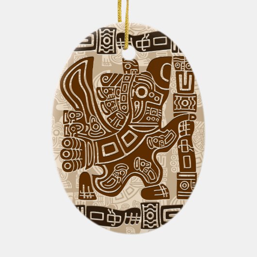Aztec Eagle Warrior Tribal Oude kunst Keramisch Ornament (Achterkant)
