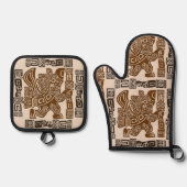 Aztec Eagle Warrior Tribal Oude kunst Ovenwant & Pannenlap Set (Voorkant)