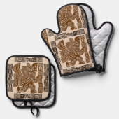 Aztec Eagle Warrior Tribal Oude kunst Ovenwant & Pannenlap Set (Voorkant / Achterkant)