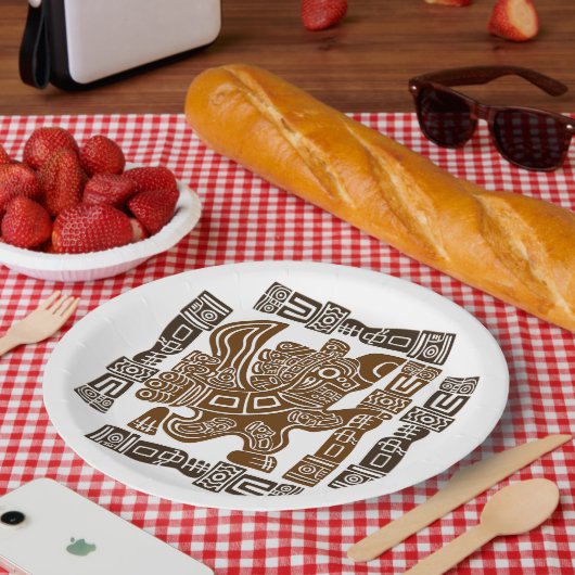 Aztec Eagle Warrior Tribal Oude kunst Papieren Bordje (Picknick)