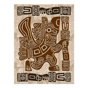 Aztec Eagle Warrior Tribal Oude kunst Perfect Poster