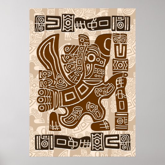Aztec Eagle Warrior Tribal Oude kunst Poster (Voorkant)