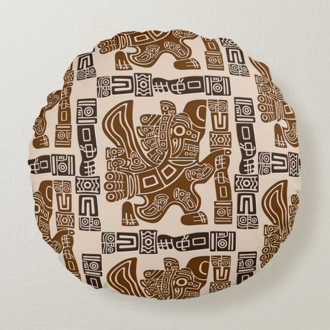 Aztec Eagle Warrior Tribal Oude kunst Rond Kussen (Voorkant)