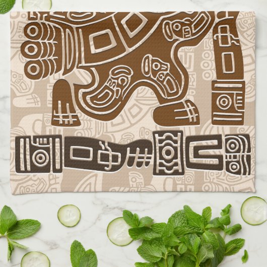 Aztec Eagle Warrior Tribal Oude kunst Theedoek (Gevouwen)