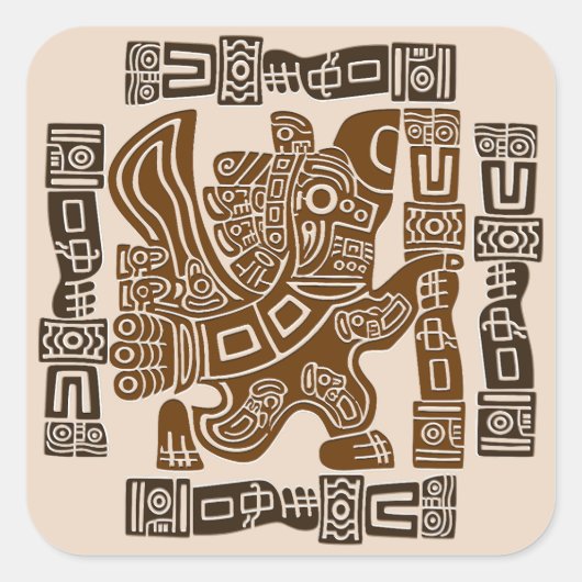Aztec Eagle Warrior Tribal Oude kunst Vierkante Sticker (Voorkant)