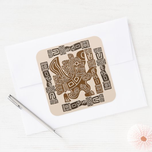Aztec Eagle Warrior Tribal Oude kunst Vierkante Sticker (Envelop)